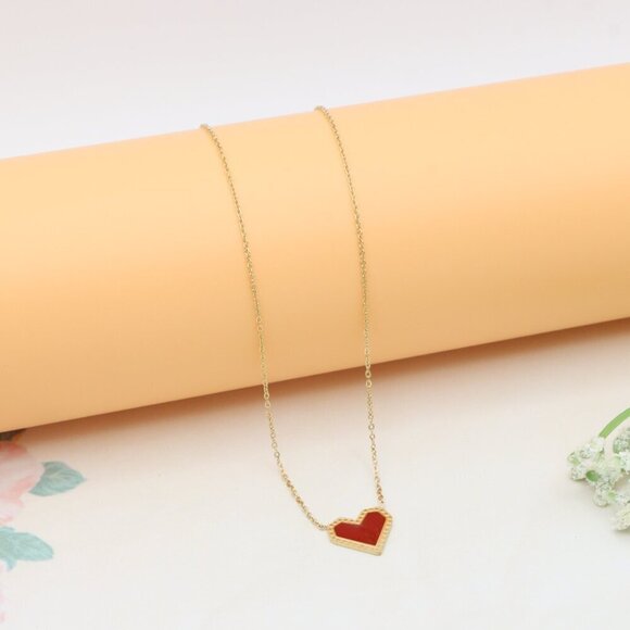 Red Heart Pendant Yellow Necklace with Elegant Gold Plated Chain, XPNL0377 - Picture 11 of 13